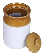 RAJ@ROYAL Hand Painted Ceramic Cornichon Storage Jar for Pickle White Pottery Food Storage Jar with Lid For Kitchen, Home, Hotel, Restaurant, Achar Barni Set (Cream, 1 KG)