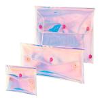 MAYCREATE 3 Pack Holographic Pouch Clear Makeup Bag Coin Purse Pencil Pouches, Iridescent Cosmetic Storage Bag Jewelry Accessories Organizer For Girls Women Kids - Snap Button, Mix Sizes