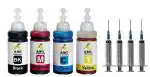 ANG Refill Ink for HP DeskJet 1112 Single Function Printer 4 100 ml Bottles- 4pcs & Syringes 4 pcs Black + Tri Color Combo Pack Ink Cartridge
