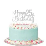 Festiko Silver Glitter Happy 25th Birthday Cake Topper 25th Birthday Cake Topper, 25th Birthday Party Decoration