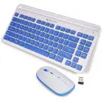 PC PUROHIT-Companion 114 Wireless Keyboard and Mouse Combo Compact 2.4GHz Featuring Integrated Multimedia Keys, Smartphone/Tablet Holder, UV Printed Keycaps, and On/Off Switch(White+Blue)