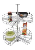 LeAves Stainless Steel Silver Modular Kitchen Corner Storage Carousel Basket 2 Shelf Rack - 24 Inch