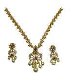 SAG JEWELLERY Long Ruby & Emerald Studded Pearl Beaded Traditional Jewellery Set for Women & Girls, Ideal for any Festive & Wedding Occasions Pack of 1