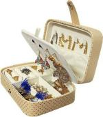 Aavni Portable Dot Rexin Earring Plate Holder Rings Storage Box for Girls & Women Special Vanity Box (Gold)