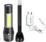 Smuf Rechargeable Flashlight with Dual LED Bulbs Torch with HIGH Power Flash LED Hand Torch (Black, 27 cm, Rechargeable)