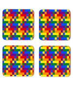 Whats Your Kick Vector Pattern Colorful Square Pattern Design Printed Set of 4 Coaster With Metal Stand