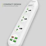 Tizum Fast Charging Extension Board with USB Port , 3 Sockets, 3 USB Fire Retardant Material, 3000W