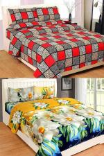 VORDVIGO 3D Polycotton Double Bedsheets Combo Pack of 2 Double Bed Sheet with 4 Pillow Covers, Size- 88*88 inches (Multicolor)