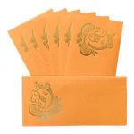 Alvika - Pack of 25 Matellic Feiry-Orange Colourful Designer Shagun Lifafa/Money Gift Envelope with Golden Ganesha for Gifting Money on Wedding, Birthday & Any Other Occasion