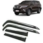 Kingsway Car Wind Deflectors Rain Guard Window Visor for Toyota Fortuner 2017, 2018, 2019, 2020 Model, Car Door Visor with Chrome Lining Online India, Car Sun Shades