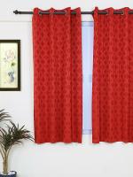 MAFATLAL 121 cm 152cm Window Curtain Single Curtain (Geometric, Red)