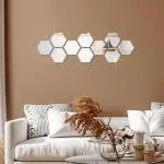 WallWear Mirror Sticker for Home Decoration | Mirror Finish Wall Stickers | Pack of (10 Hexagon Silver) -Self Adhesive Acrylic Sticker, Mirror Stickers for Home & Festivals Decoration