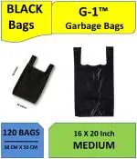 G 1 Black Garbage Bags with Handle - 120 Pcs - 16 inch X 20 inch
