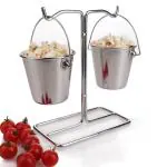Urban Snackers Silver Stainless Steel Mini 2 Bucket Holder with Stand