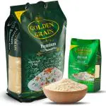 GOLDEN GRAIN Premium 5Kg Basmati Rice & 1Kg Regular Rice Pack of 2 Combo(5Kg+1Kg) | Long Grain With Rich Pleasant Aroma Everyday Basmati Rice | 100% Whole Grain, Non-GMO 1121 Biryani, Pulao Rice | Chawal For Daily Cooking