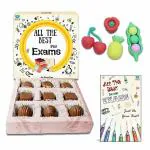 BOGATCHI Exam Day Gift, EXAM Special Chocolates, EXAM Gift Hamper, Dark Chocolate for Exams, 9 pcs + Free Fruit Shape Erasers (4pcs) + Free Exam Wishes Greeting Card
