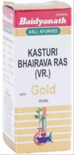 Baidyanath (Jhansi) Kasturi Bhairava Ras (Vr.) with Gold Pearl Ayurvedic Medicine (1 Pack, 10 Tablets in Each Pack)