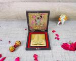 GoldGiftIdeas 24K Gold Plated Shrinathji Photo Frame with Charan Paduka Box, Baby Shower Return Gift, Krishna Wooden Momento Gift, Krishna Frame
