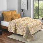 Trident Queen Size Reversible Comforter Blanket 144 Thread Count 100% Cotton Shell with 120 GSM Polyfill Double Bed Comforter Blanket Feather Tales Collection Aria Yellow