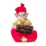 Caristo Dholak Ganesh Statue | Ganesha with Dholki Idol | Ganpati Murti (ST-30) Multicolor Resin Statue for Home Décor | Car Dashboard | Mandir Pooja Murti | Temple Puja | Office Table Showpiece