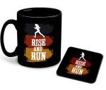 Whats Your Kick Fitness Motivation Theme Rise and Run Design Printed Black Ceramic Coffee Mug with Coaster Tea Mug 325ml