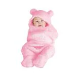 BUMTUM 3-in-1 Hooded Baby Soft Blanket Wrapper| Double Layered Swaddle For New Born Babies(Boys & Girls) 0-6 Months, Travel-Friendly (Pink)