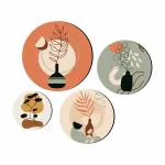 Giftplease Round Shape Elegant Wall Decoration Art - Handcrafted Traditional Wooden Decor Piece Set of 4