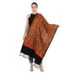Muffly Women Black Embroidered Wool, Acrylic Aari Cashmilon Stoles