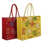 S.B. Bags Printed Eco-Friendly Leave Print Jute Bag/Shopping Bag/Grocery Bag with Zip Closure (Red)