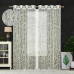 Fabzi Polyester Home Decor Big Leaf Transparent Net Curtains for Bedroom, Office & Living Room (9Ft_White)
