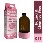 Happi Planet | Eco-Friendly Fruit & Veggie Wash | Starter Kit - Eterniti Glass Bottle + 1000ml | Plant Based, Biodegradable, Non Toxic, Natural, Organic | Removes Dirt, Germs, Pesticides & Wax