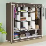 Eco Shopee 12 Fancy Layer Collapsible Wardrobe Almirah Portable Cloth Rack Foldable Cupboard for Clothes Storage Organizer Shelves Non Woven Fabric and PP Plastic Storage Unit (Self Assemble) (88170 , Brown)