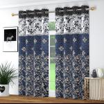Maruti Furnishing Self Design Printed Room Darkening Curtains For Living Room Hall Office (Blue) - Size: 4*5 Feet - Pack Of 2