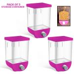 ZURU BUNCH Wall-Mounted Storage Container, Kitchen Storage Containers Air Tight, Transparent, Dry Food Glass Dispenser for pulses and rice, Bulk Food Storage Tank (Pack of 3, Pink)