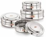 NIRLON Stainless Steel Flat Canisters/Puri Dabba/Storage Containers Set of 4, 600ML, 850ML, 1L, 2L, Silver