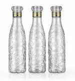 CRONUS Zig-Zag Golden Ring Diamond Cap Water Bottles For Fridge Home Office Gym School 1000 ml Bottle (Pack of 3, Clear)