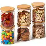 Betlex Wooden glass jar With Wooden Lid for food storage containers Candy Cookie Rice and Spice Jars Kitchen Container Sugar 220 ML (3) (6)