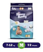 Honey Bunny Medium (M) Size - 72 diapers| Pack of 1 | (7-12 kgs) with Wetness Indicator, Silky Soft - Bubble sheet| (7-12 kgs) with Wetness Indicator, Silky Soft - Bubble sheet