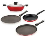 Nirlon 4 pcs of Red and Black Non-stick Kitchen Cookware Essential Set, Standard