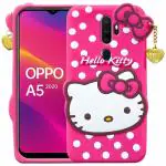 Clickaway Hello Kitty Case for Oppo A5 2020 3D Soft Cute Cover for Girls/Women Silicone Rubber Back Cover With Pendant-Baby Pink/Pink