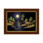 SHASWAT ART Beautiful Night View Nature Scenery Painting Sparkle Coated Self Adhesive Wallpaper Without Frame Digital Reprint 16 inch x 22 inch Painting