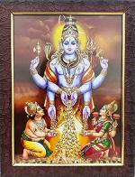 Framtastic Wooden Lord Shiva Giving Wealth to Kubera and Lakshmi Rectangular Photo Frame - Brown, 10 x 13 inch