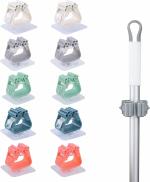 KANBI Wall Mounted MOP Holder Brush Broom Hanger SELF Adhesive Broom Clip Hanging Holder Clean Tool MOP (Pack of 3) (Multi Color)