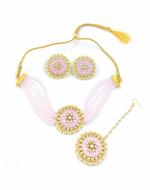 Bella Store Women Maroon Brass Handmade Meenakari Necklace wit Mangtika and Earrings