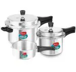 Pigeon By Stovekraft Silver Aluminium By Pressure Cooker Combo With Outer Lid Gas Stove Compatible, 2 L, 3 L , 5 L (Set Of 3)