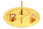 K T Handicrafts Gold Brass New Om Design Pooja Thali Set, 9 Inch
