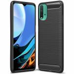 TRIFTY Redmi 9 Power Black Silicone Original Shockproof Armor Brushed Silk Carbon Fibre Textured TPU Case Cover