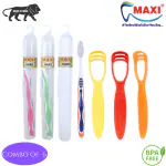 MAXI Oral Care Combo of 6-(3 Adults) Candy Hard Toothbrush Travel Pack & (3 TC) 1 Number Tongue Cleaner