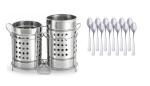BLUE WONDER Stainless Steel Twin Cutlery Holder Racks With Stainless Steel 12 Pcs Coffee Spoon Set and (Multicolour, Pack of 2)