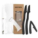 MAYCREATE Beard Shaper for Men Beard Styling Tools Kit with Adjustable Beard Shaping Template, 3 Foldable Razors and Barber Pencil - Many Styles Hair/Beard Stencil Guide for Perfect Line Up Clear